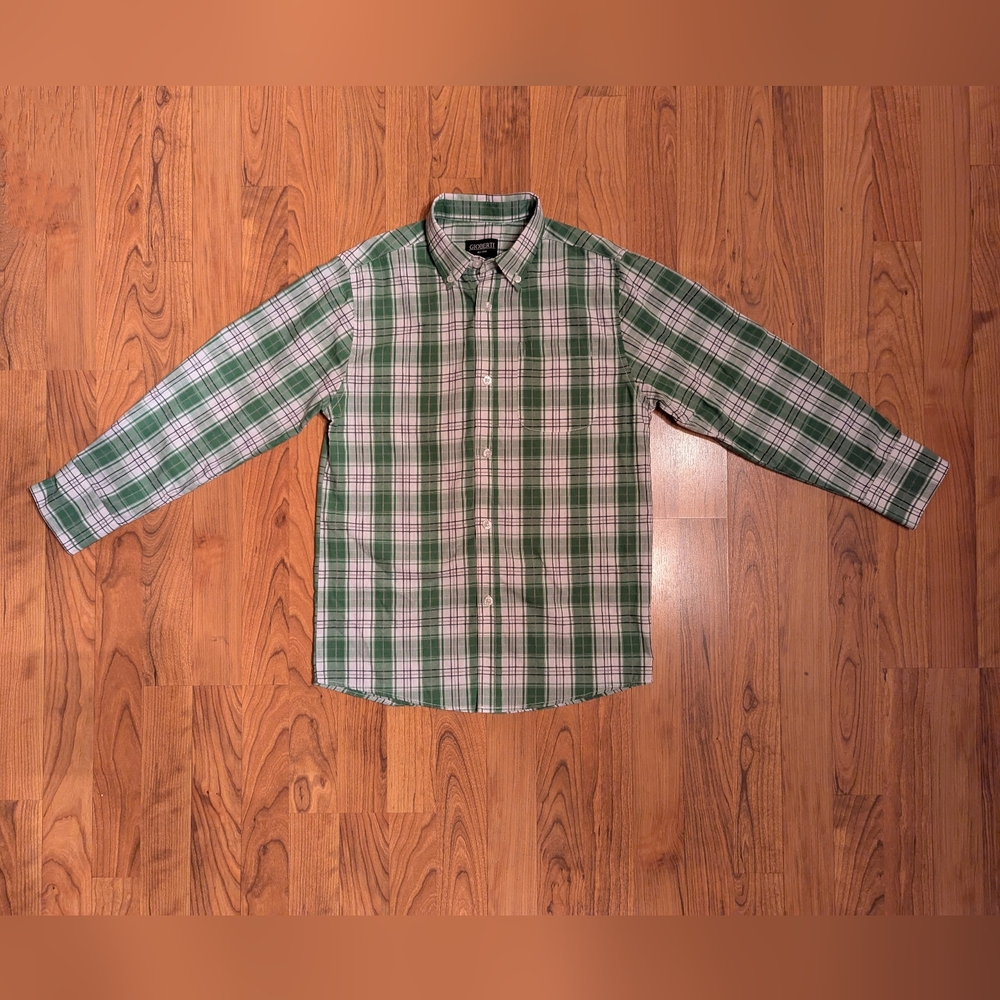 Boys Button Down Shirt in Green and White Plaid, Size 12